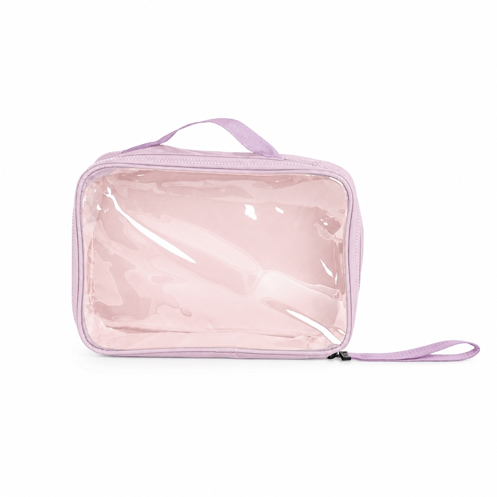 Nécessaire de nylon com visor personalizada com a logo da empresa, na cor lilás