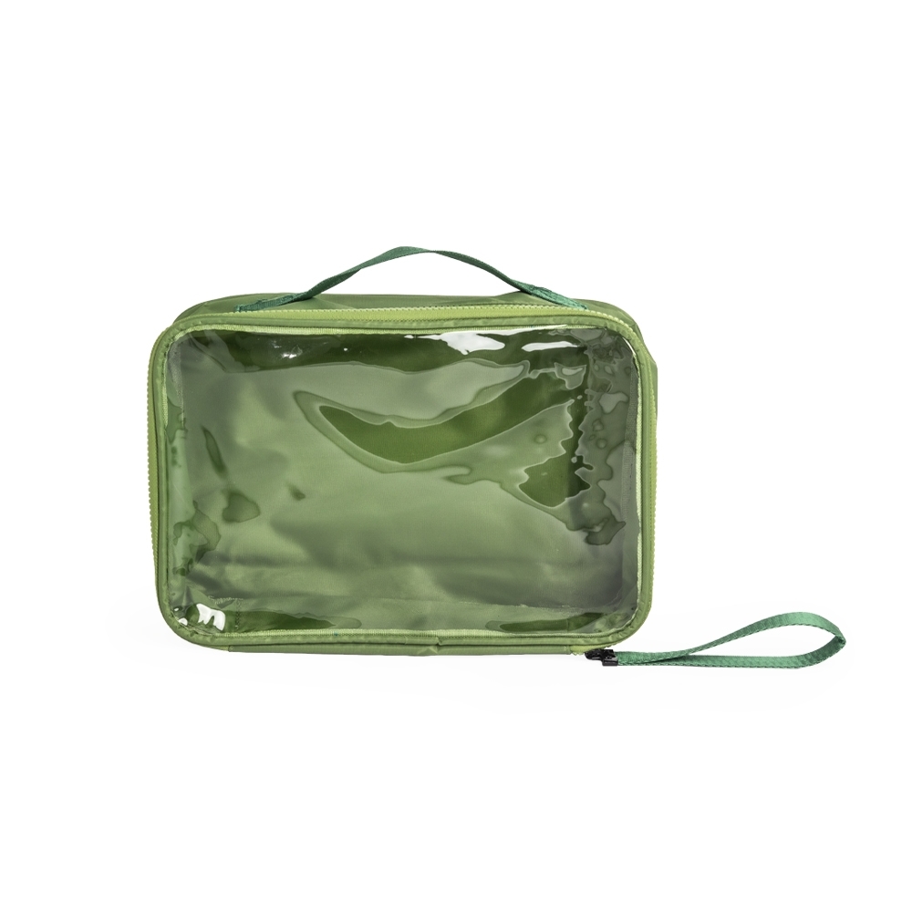 Nécessaire de nylon com visor personalizada com a logo da empresa, na cor verde