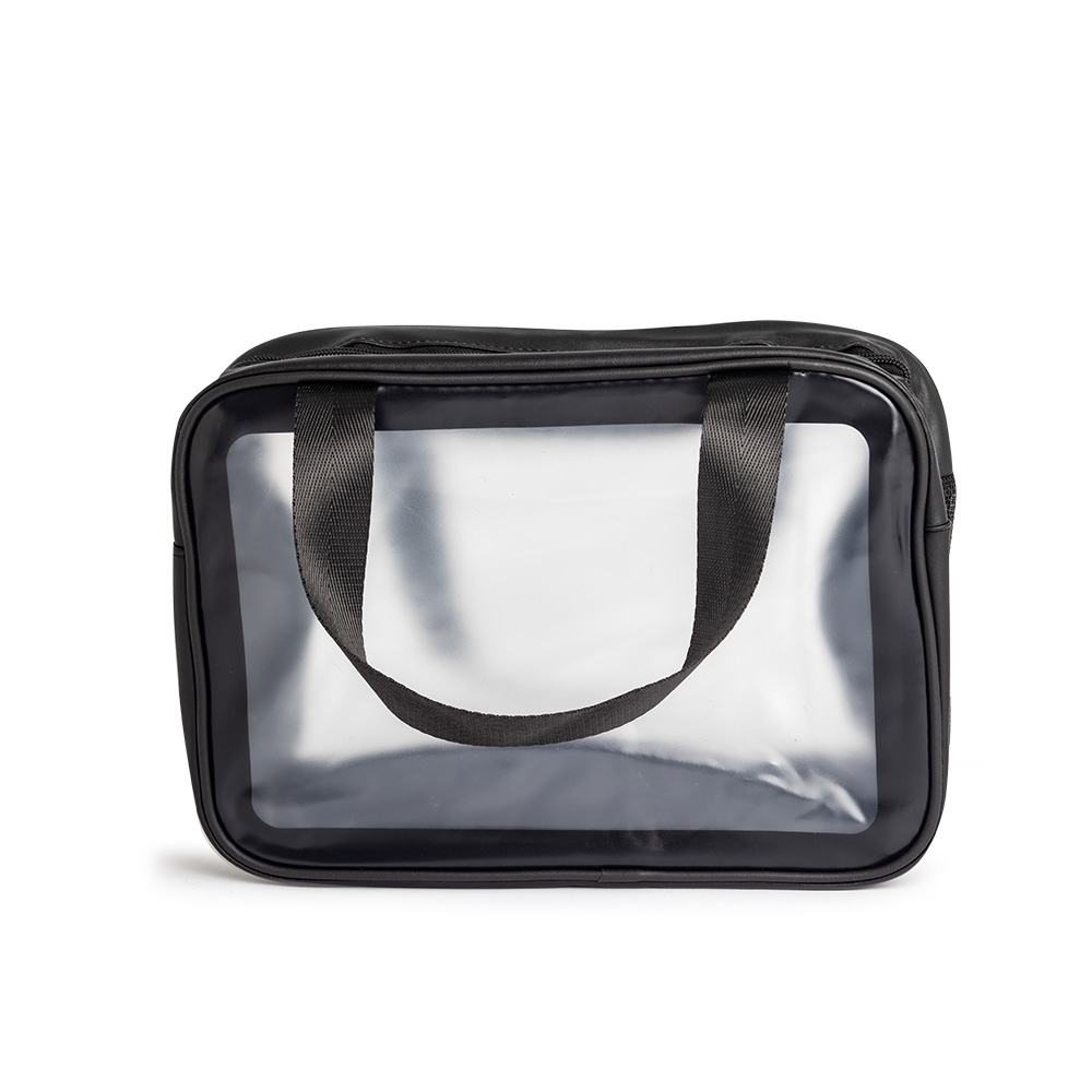Nécessaire PVC com divisórias na cor Preto, personalizada com a logo da empresa