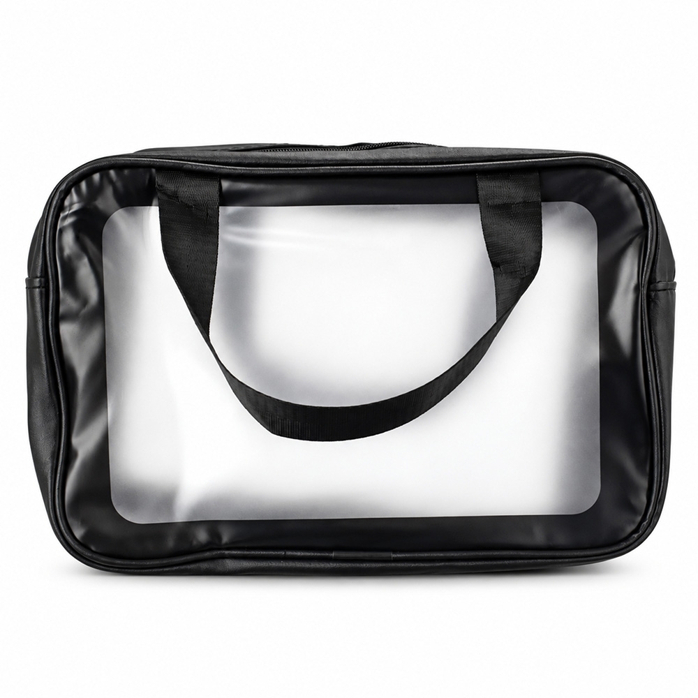 Nécessaire PVC com 2 compartimentos na cor Preto, personalizada com a logo da empresa