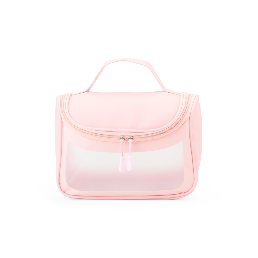 Nécessaire PU com visor personalizada com a logo da empresa, na cor rosa