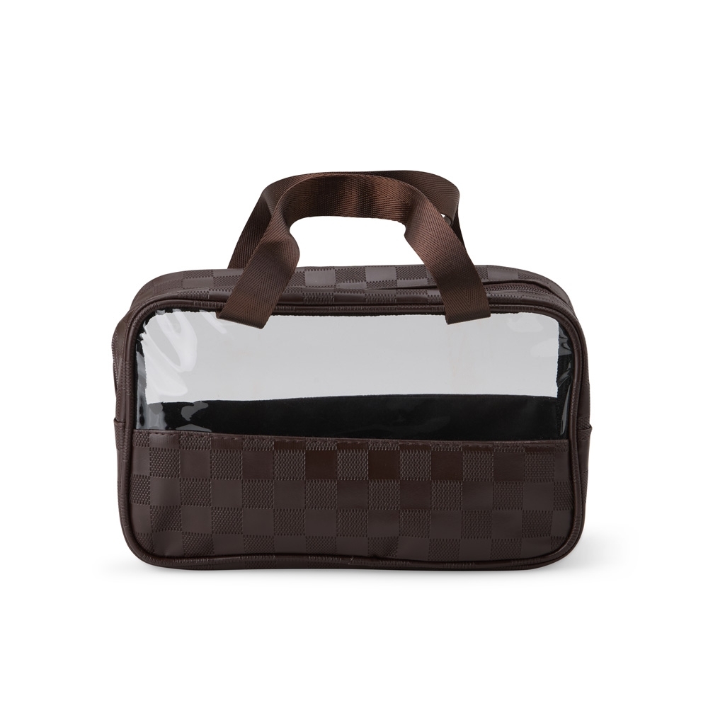 Nécessaire PVC impermeável com visor na cor Marrom, personalizada com a logo da empresa