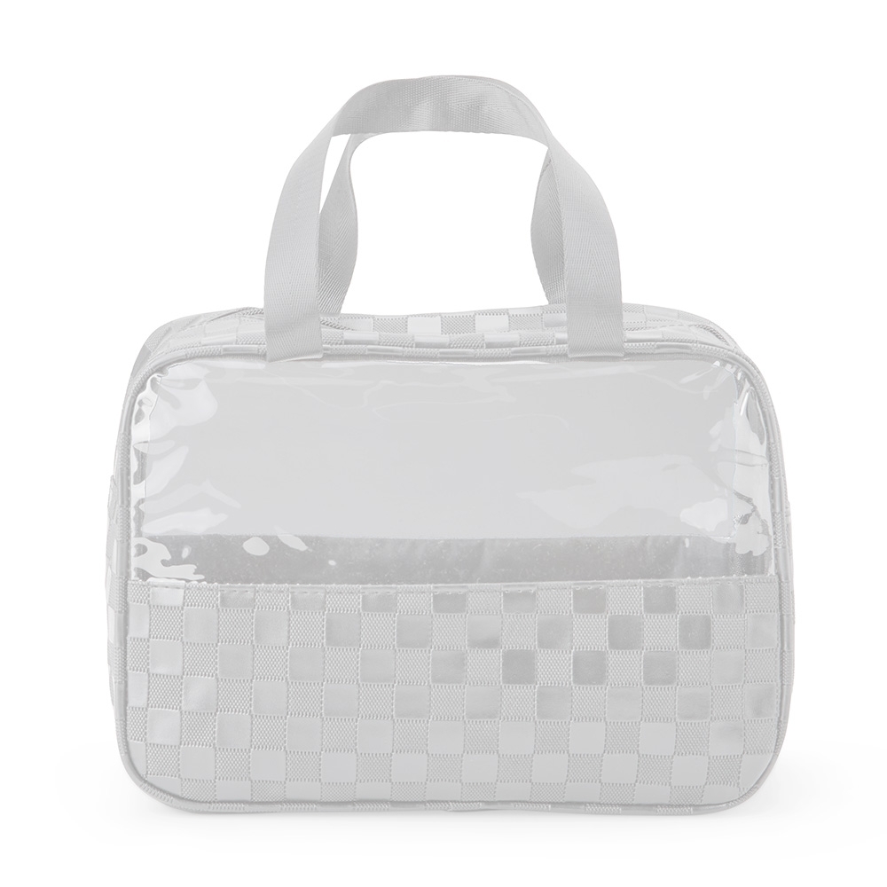 Nécessaire PVC impermeável com visor na cor Branco, personalizada com a logo da empresa