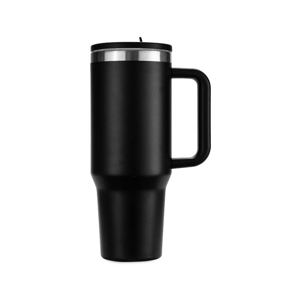Caneca térmica 1,2 litro de inox com canudo e bico flexível na cor Preto / Inox, personalizada com a logo da empresa