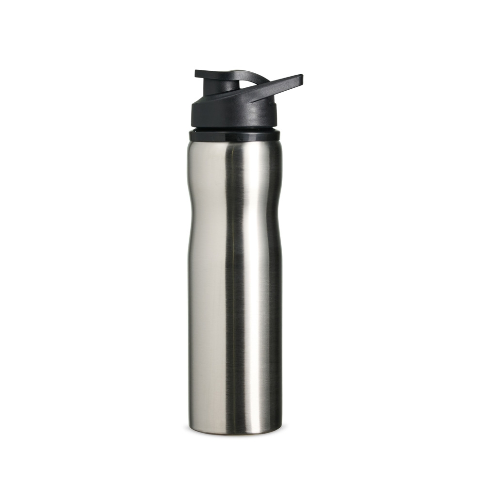 Squeeze inox 750 ml com alça personalizado com a logo da empresa, na cor inox / preto