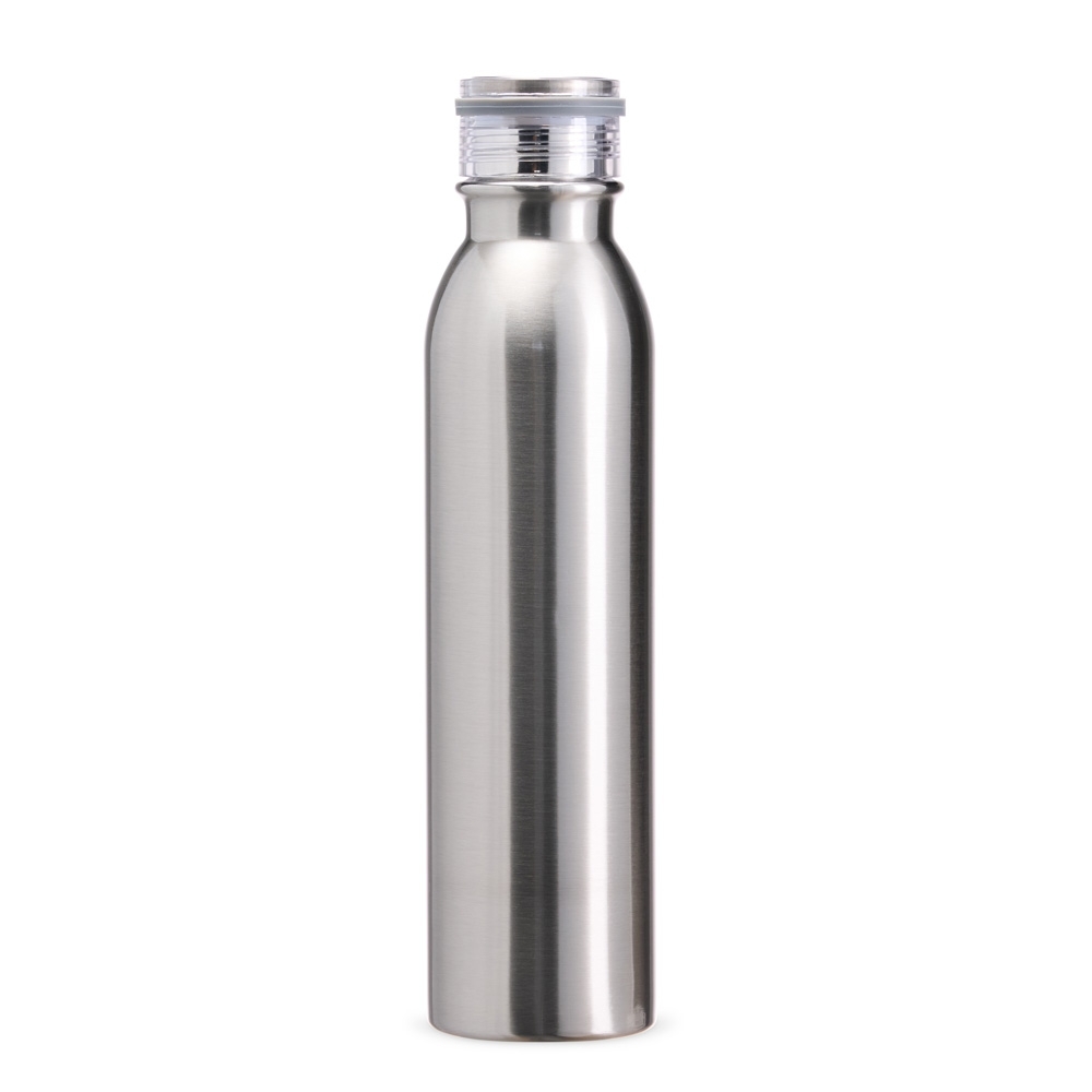 Garrafa térmica inox 800 ml personalizada com a logo da empresa, na cor prata