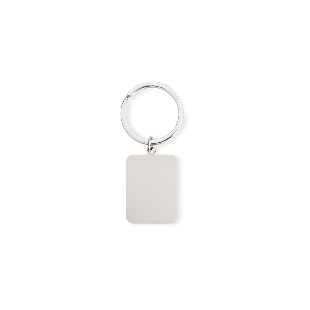 Chaveiro metálico espelhado retangular na cor Inox, personalizado com a logo da empresa