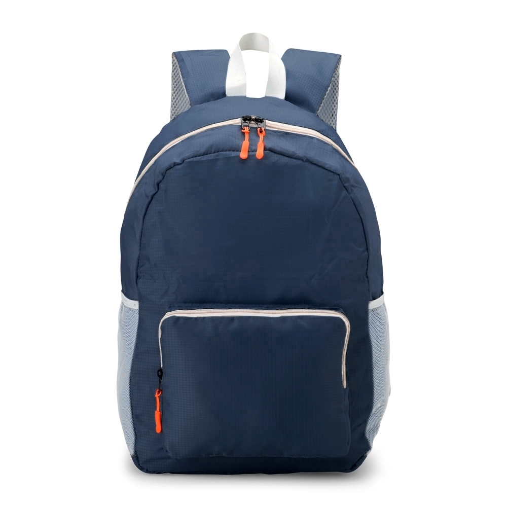 Mochila de nylon dobrável 24 litros impermeável personalizada com a logo da empresa, na cor azul escuro