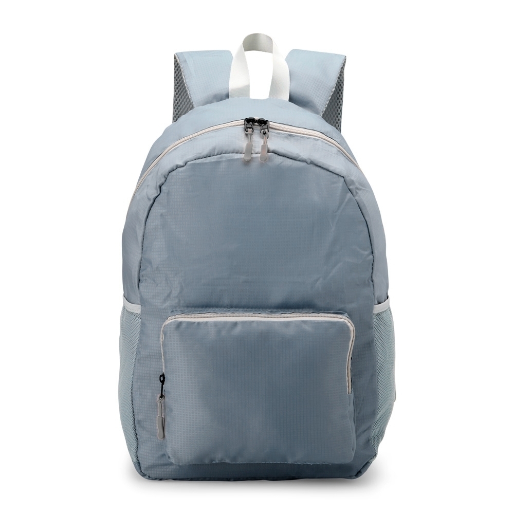 Mochila de nylon dobrável 24 litros impermeável personalizada com a logo da empresa, na cor cinza