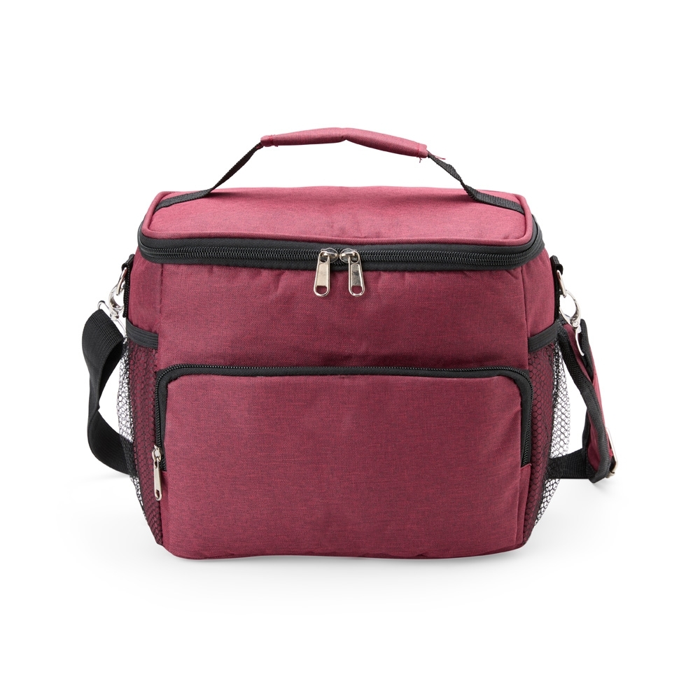 Bolsa térmica 11 litros de poliéster com 2 compartimentos personalizada com a logo da empresa, na cor vermelho