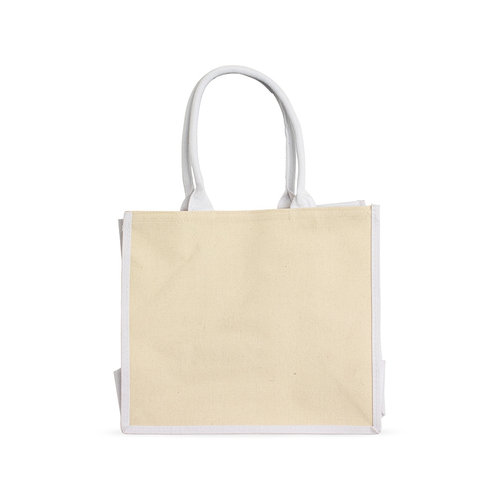 Sacola de lona 474 g/m² de cor lisa com alças reforçadas personalizada com a logo da empresa, na cor branco