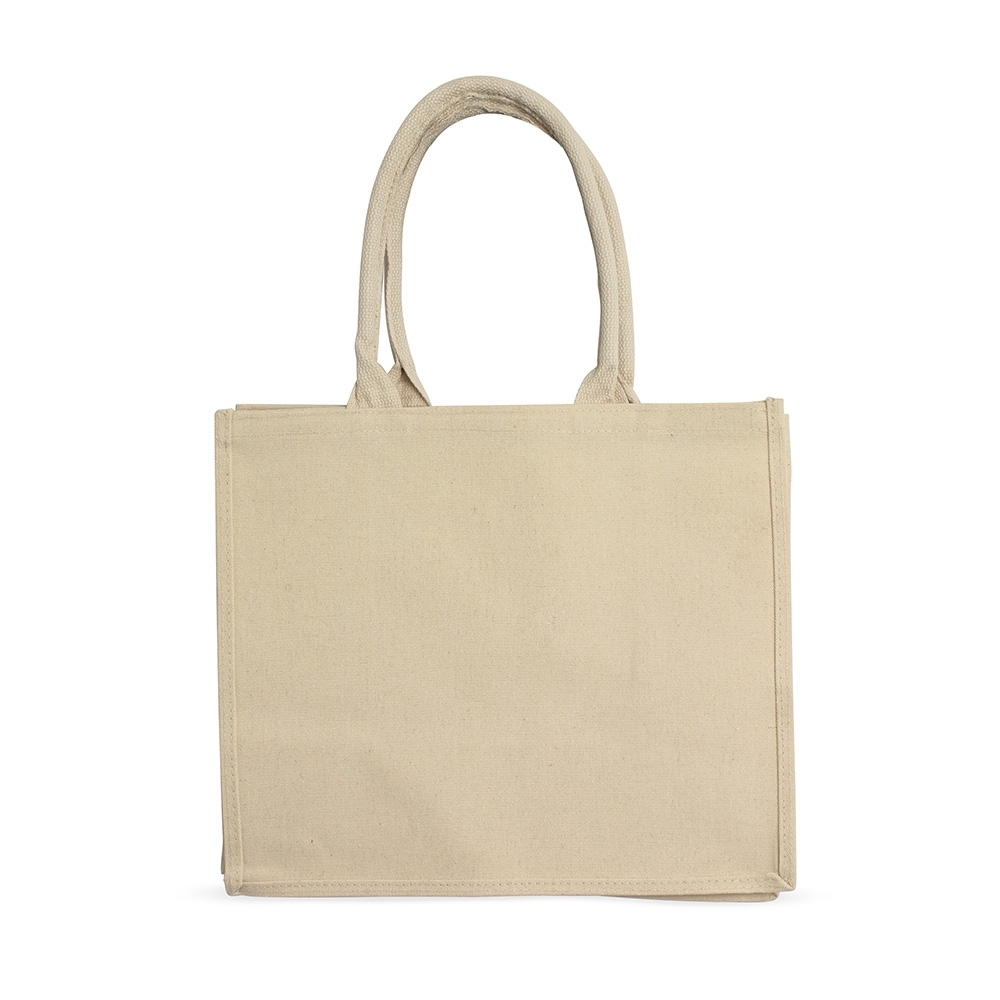 Sacola de lona 474 g/m² de cor lisa com alças reforçadas personalizada com a logo da empresa, na cor bege