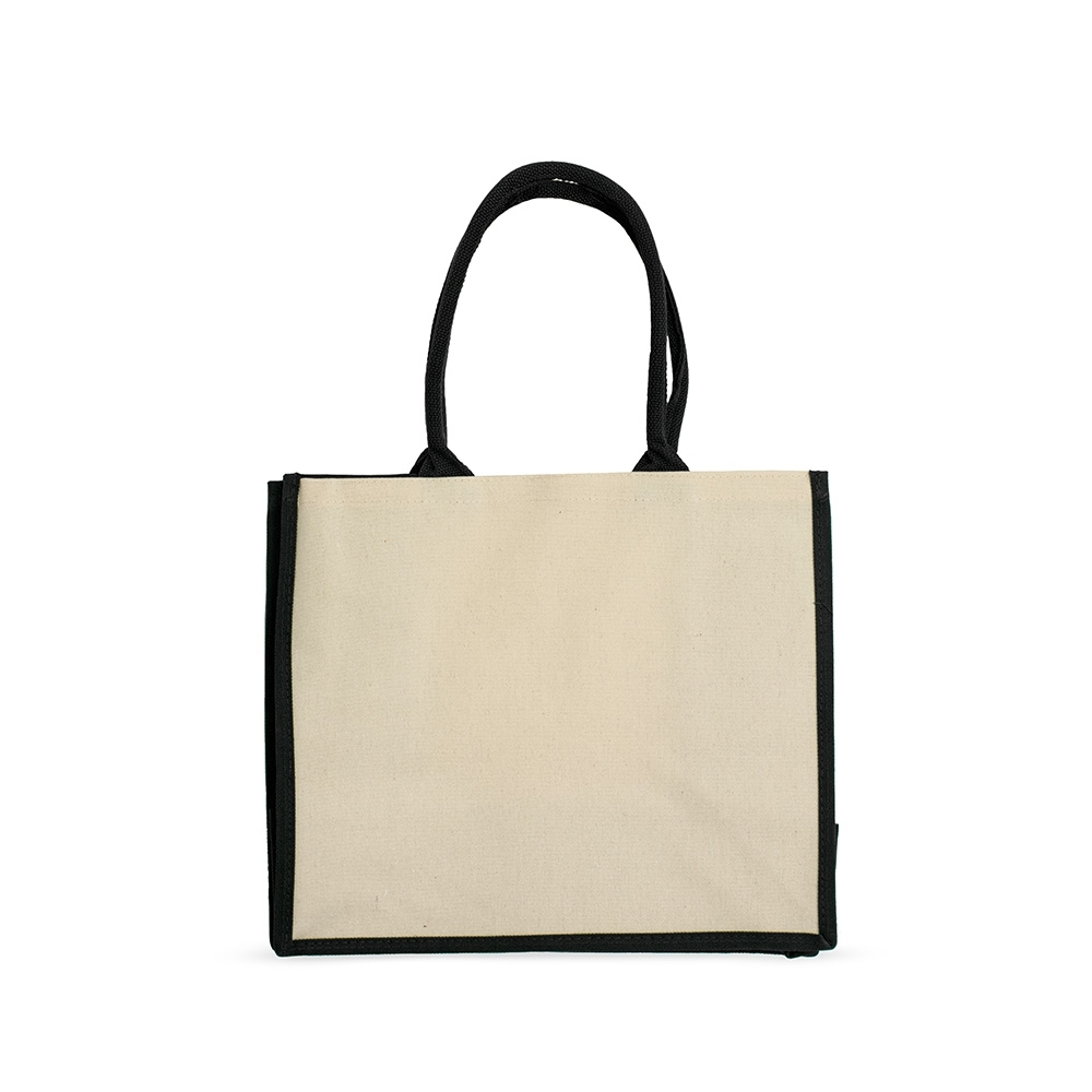 Sacola de lona 474 g/m² de cor lisa com alças reforçadas na cor Preto, personalizada com a logo da empresa