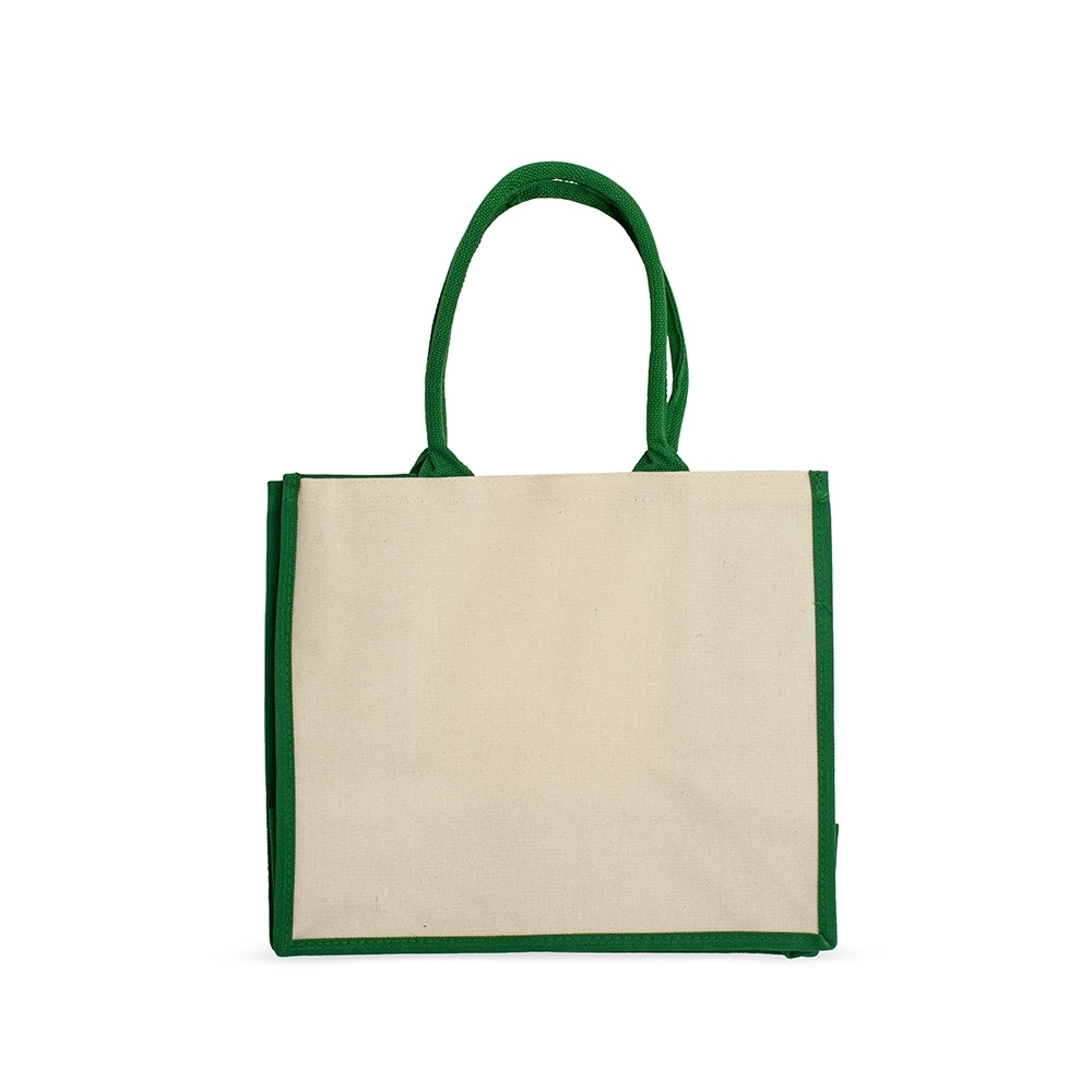 Sacola de lona 474 g/m² de cor lisa com alças reforçadas personalizada com a logo da empresa, na cor verde