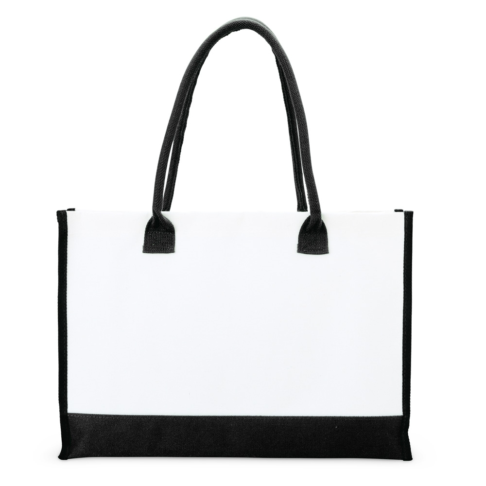 Sacola de lona 474 g/m² com base e alças coloridas na cor Preto, personalizada com a logo da empresa