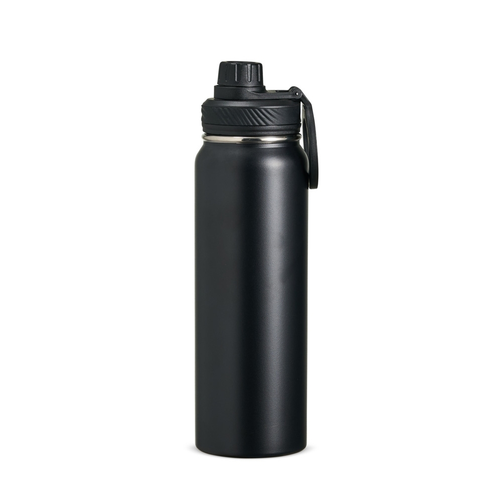 Garrafa térmica 850 ml de inox com alça na cor Preto, personalizada com a logo da empresa