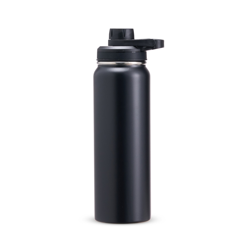 Garrafa térmica inox 850 ml na cor Preto, personalizada com a logo da empresa