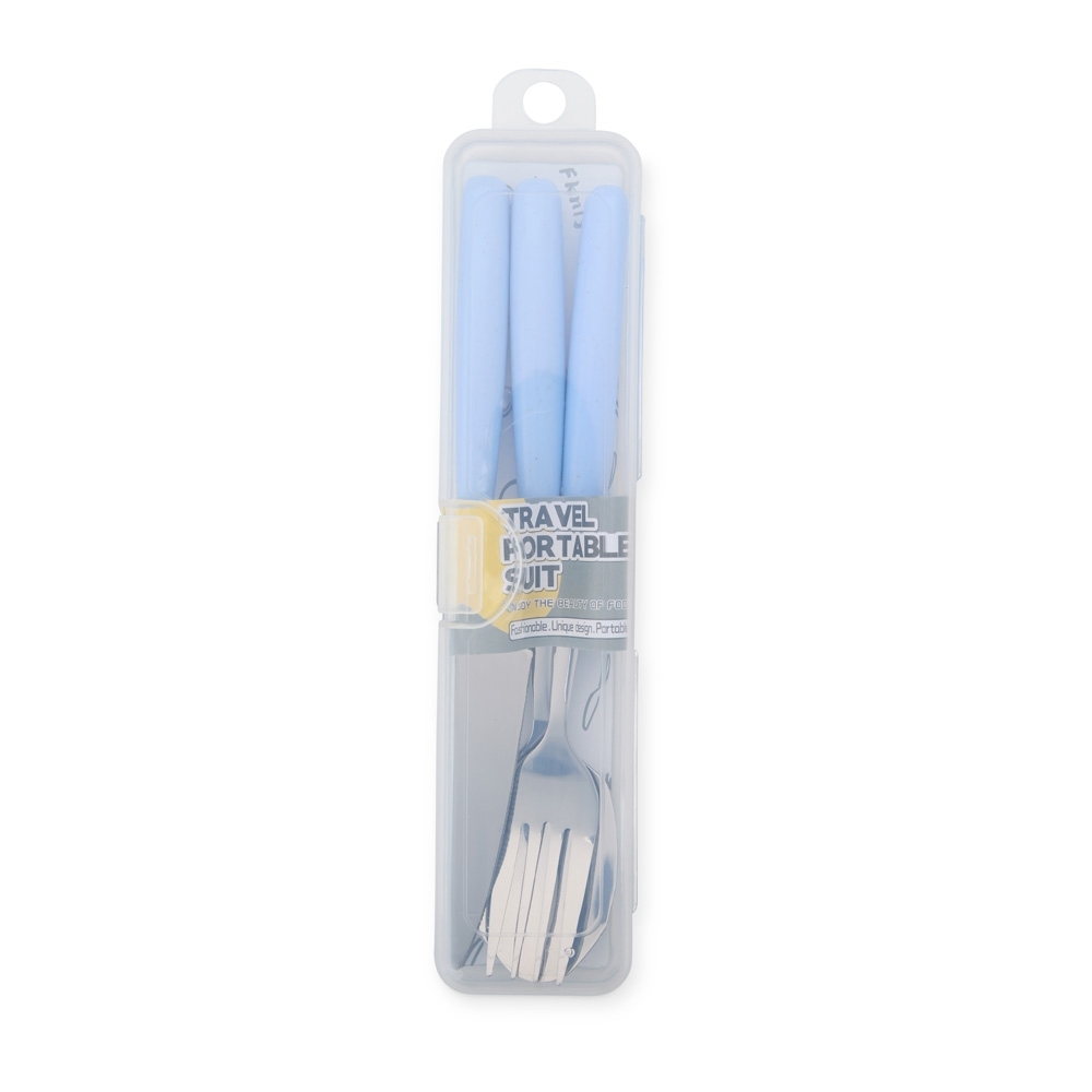 Kit talheres 3 peças na cor Azul, personalizado com a logo da empresa