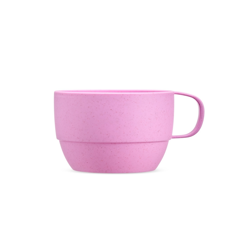 Caneca de palha de trigo 300 ml personalizada com a logo da empresa, na cor rosa