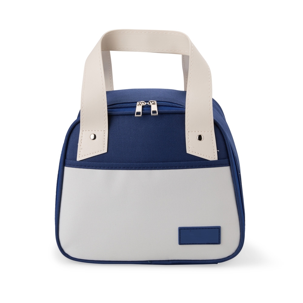 Bolsa térmica 5 litros na cor Azul / Branco, personalizada com a logo da empresa