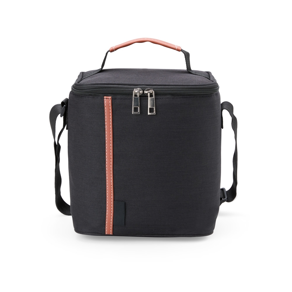 Bolsa térmica 8 litros com alça transversal na cor Preto, personalizada com a logo da empresa
