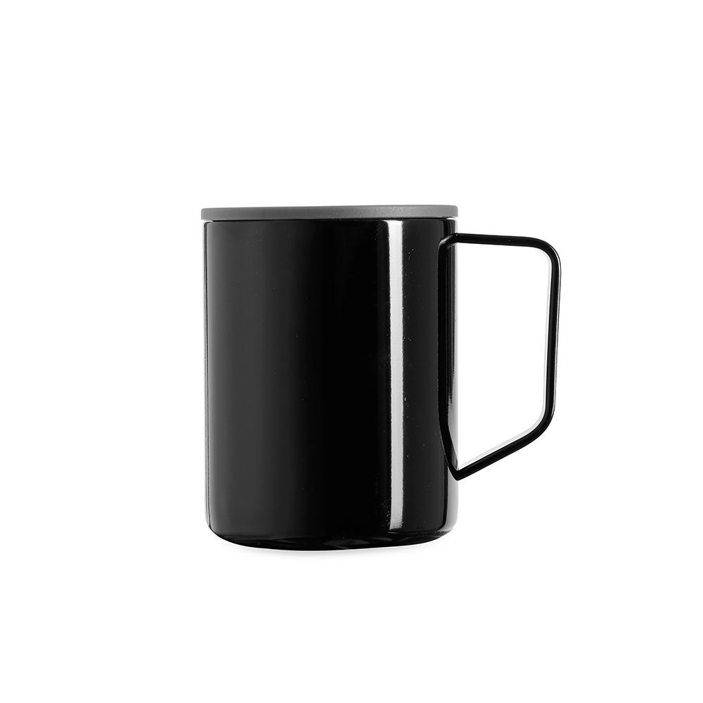 Caneca inox parede dupla 270 ml na cor Preto, personalizada com a logo da empresa