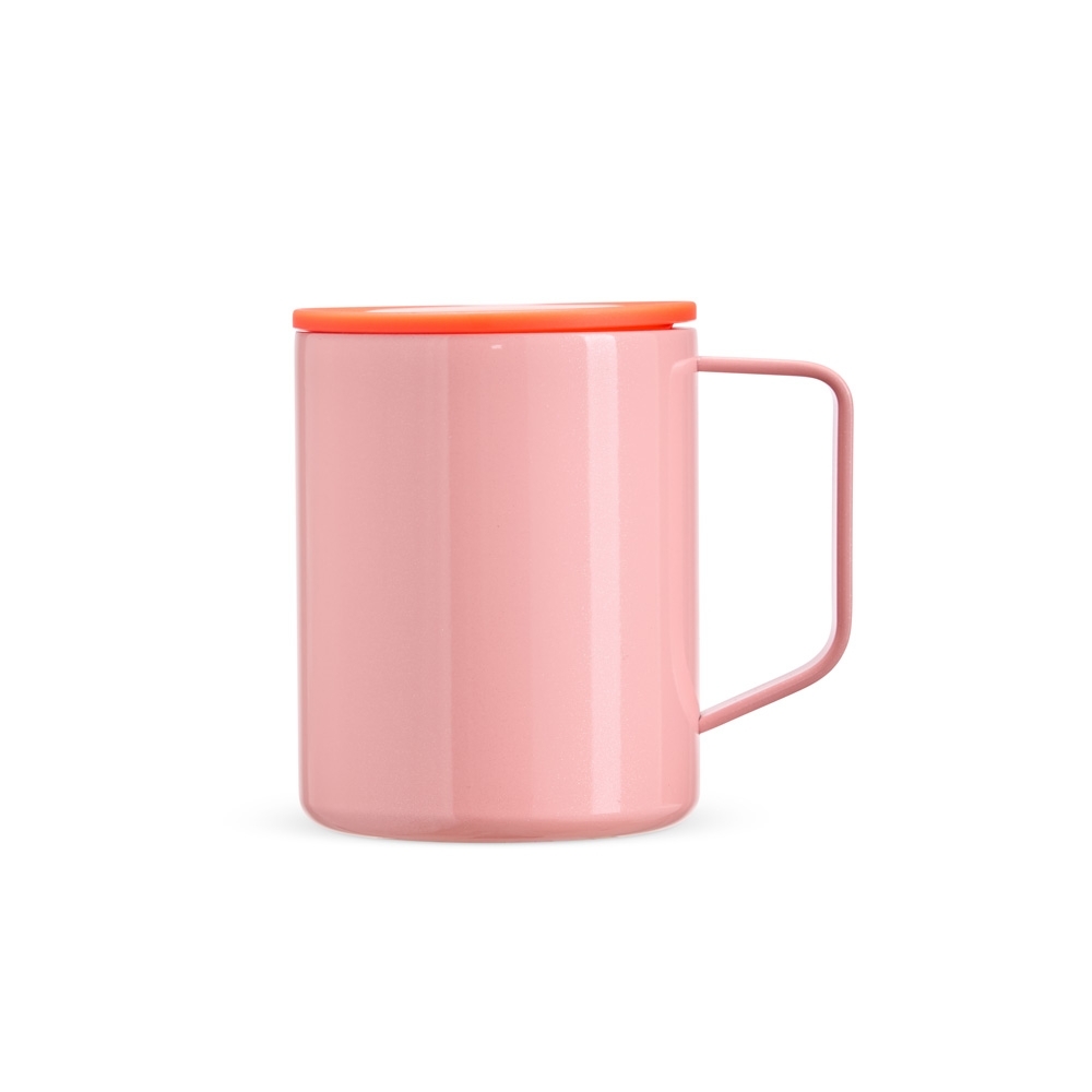 Caneca inox parede dupla 270 ml personalizada com a logo da empresa, na cor salmão
