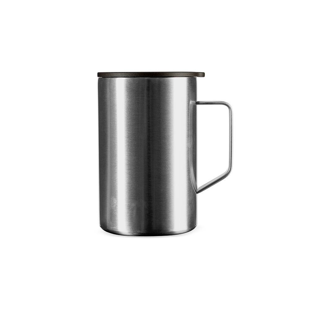 Caneca inox parede dupla 350 ml fosca com alça reta na cor Prata, personalizada com a logo da empresa