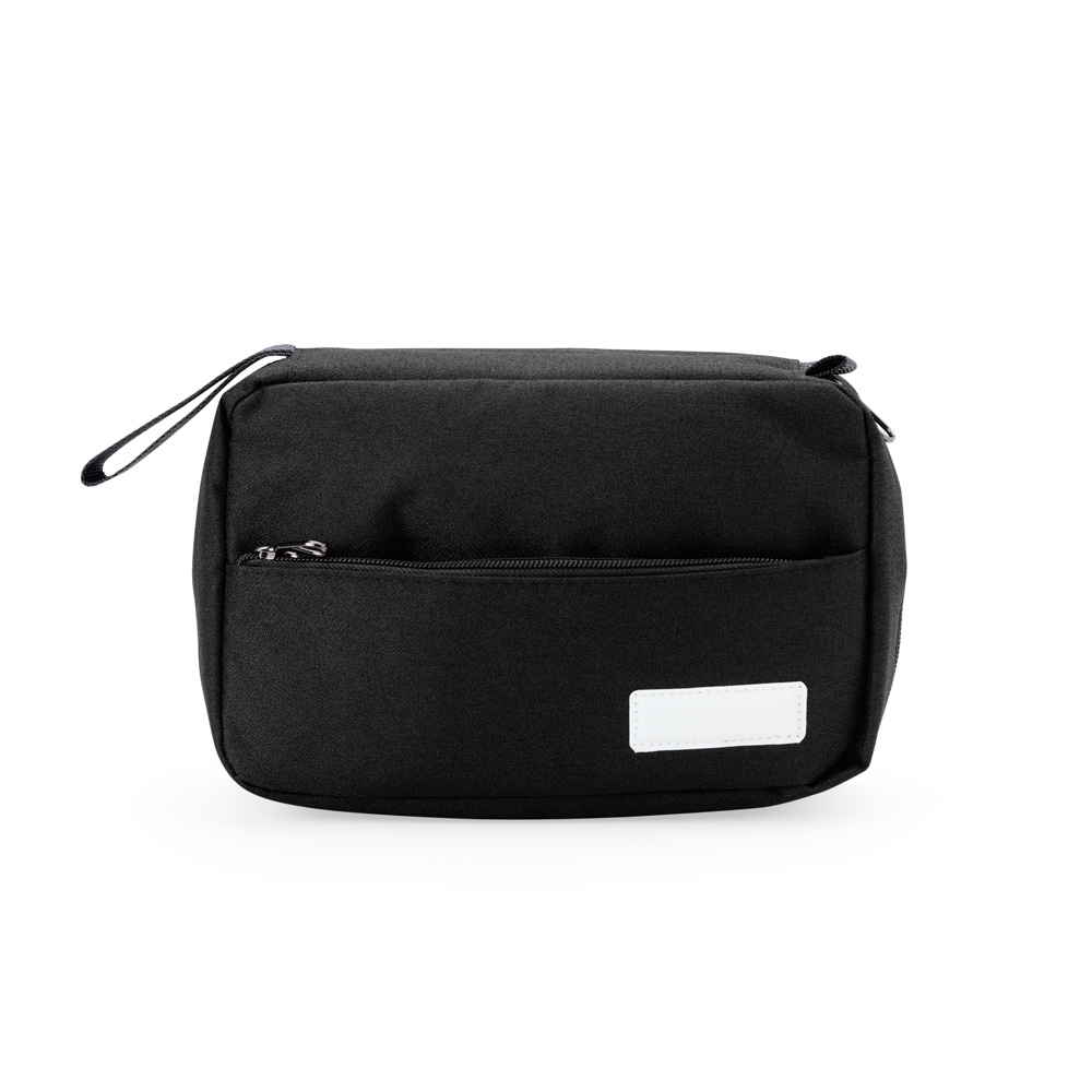 Nécessaire com 3 compartimentos na cor Preto, personalizada com a logo da empresa