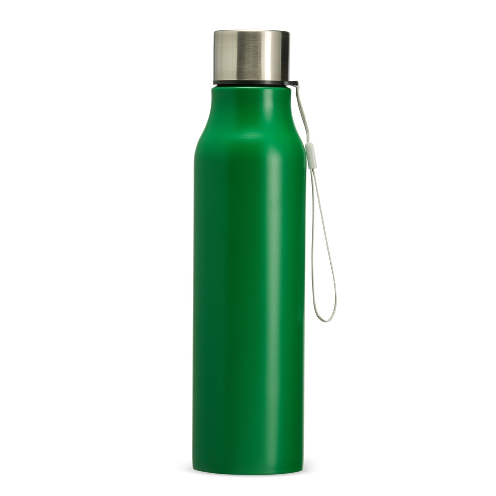 Garrafa inox de 1 litro personalizada com a logo da empresa, na cor verde / inox