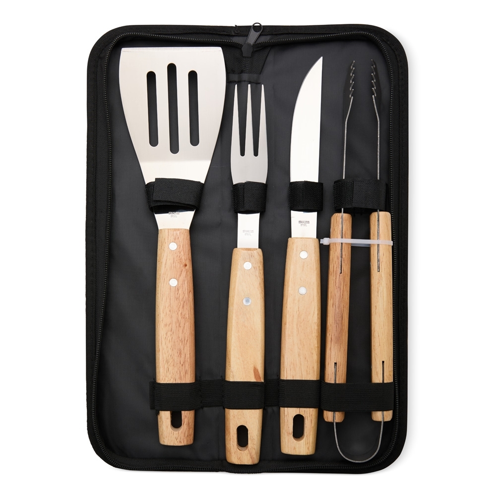 Kit churrasco 4 peças com faca de 6 polegadas em estojo de nylon personalizado com a logo da empresa