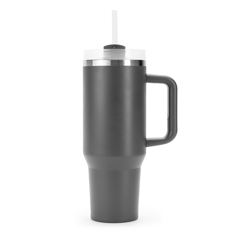 Caneca térmica 1,2 litro de inox com canudo e pegador emborrachado