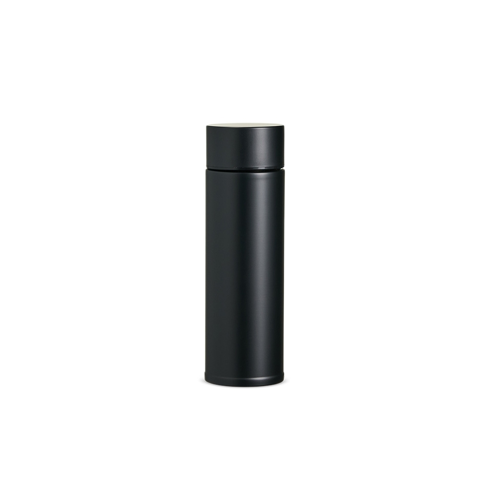 Garrafa térmica inox 320 ml na cor Preto, personalizada com a logo da empresa