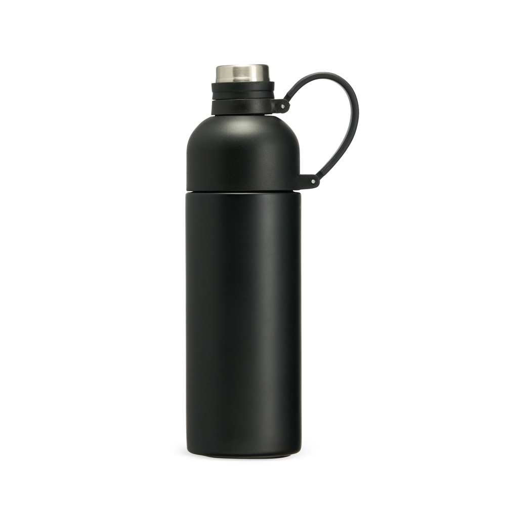 Garrafa térmica 460 ml de inox com alça na cor Preto, personalizada com a logo da empresa
