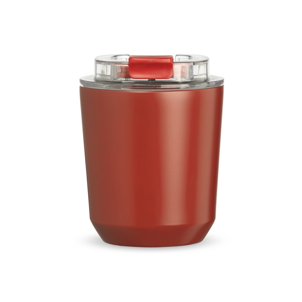 Copo térmico 280 ml personalizado com a logo da empresa, na cor vermelho