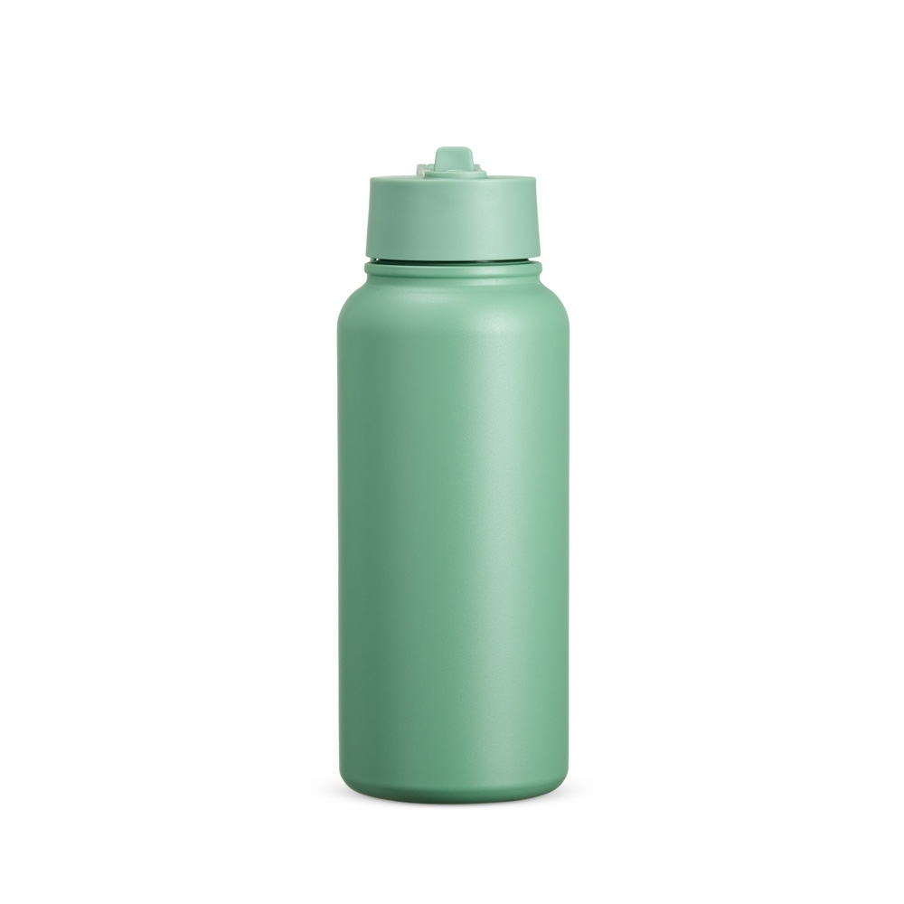 Garrafa térmica 900 ml com canudo e alça na cor Verde, personalizada com a logo da empresa