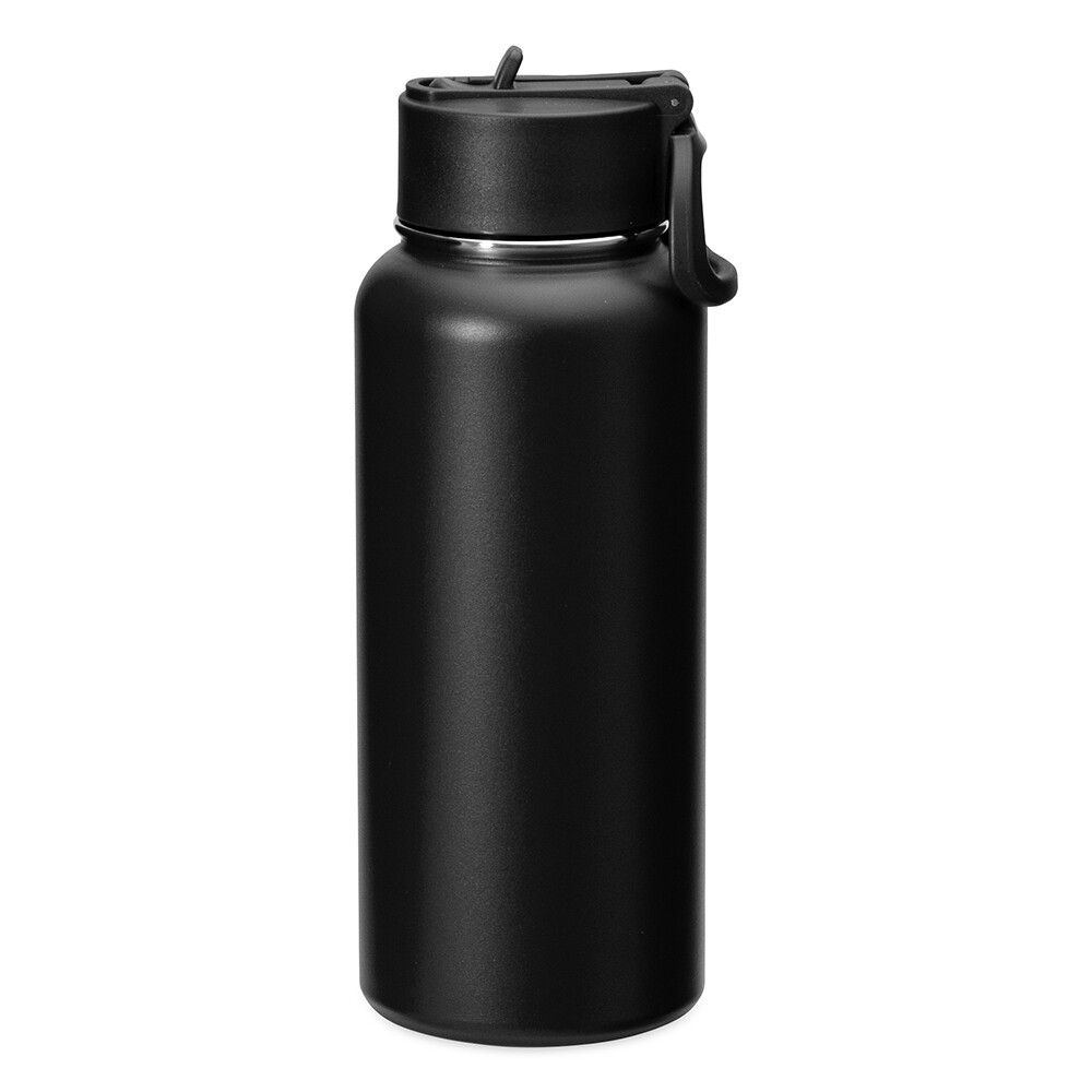 Garrafa térmica 900 ml de inox na cor Preto, personalizada com a logo da empresa