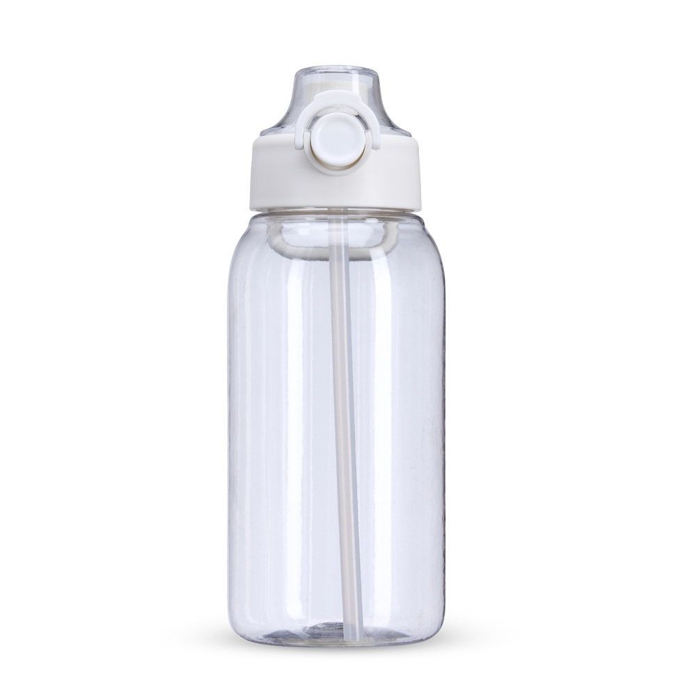 Squeeze plástico 1 litro com alça e canudo na cor Branco, personalizado com a logo da empresa