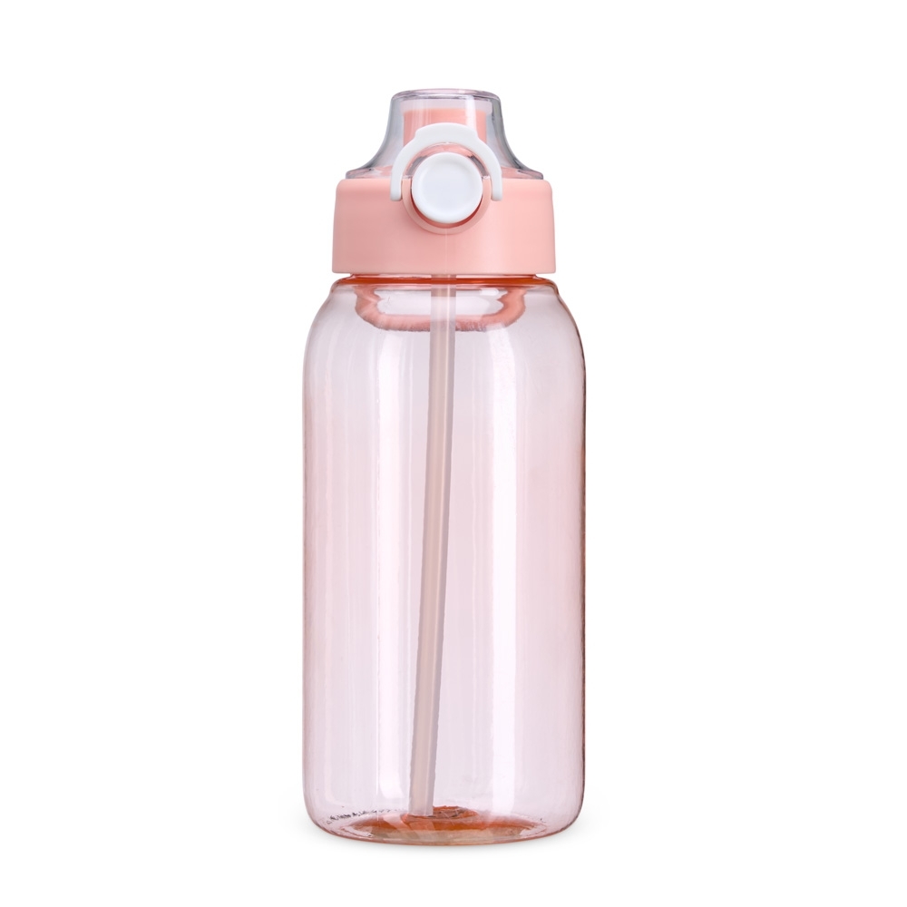 Squeeze plástico 1 litro com alça e canudo personalizado com a logo da empresa, na cor rosa