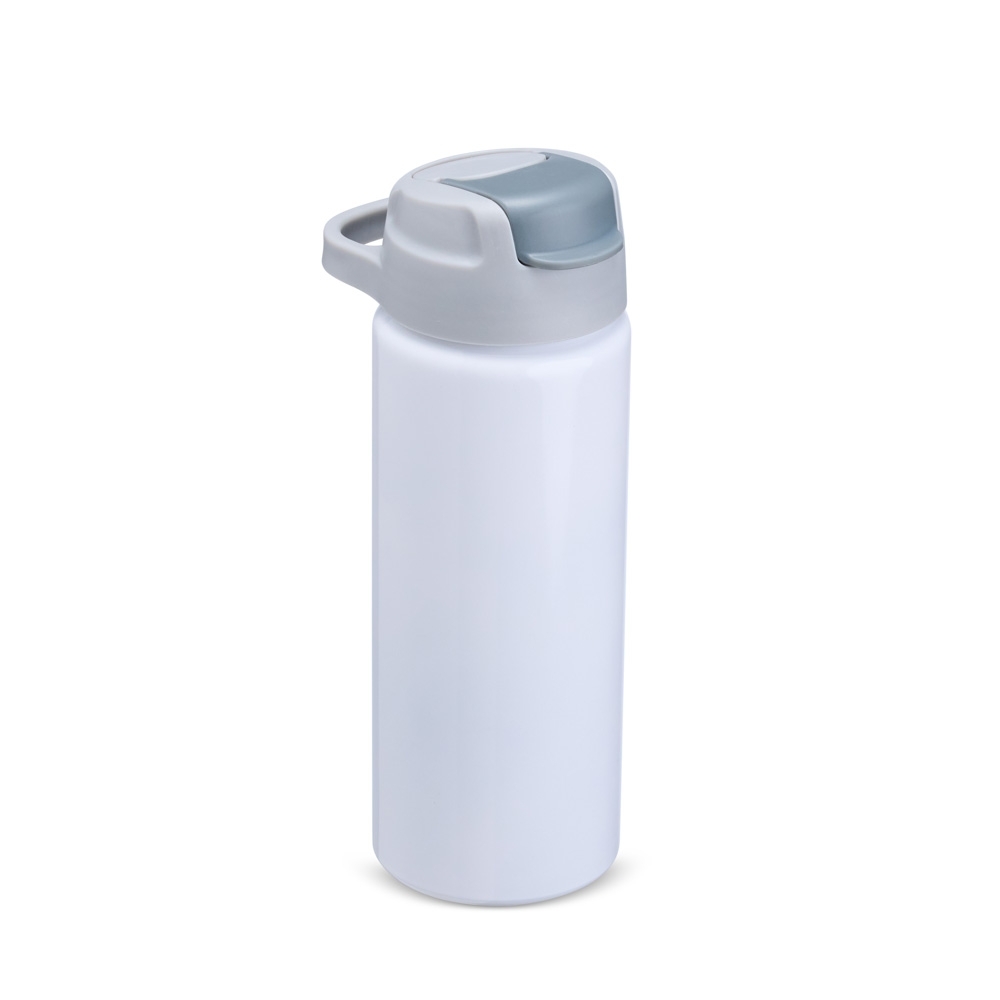 Squeeze de alumínio 600 ml brilhante com canudo e alça na cor Branco, personalizado com a logo da empresa
