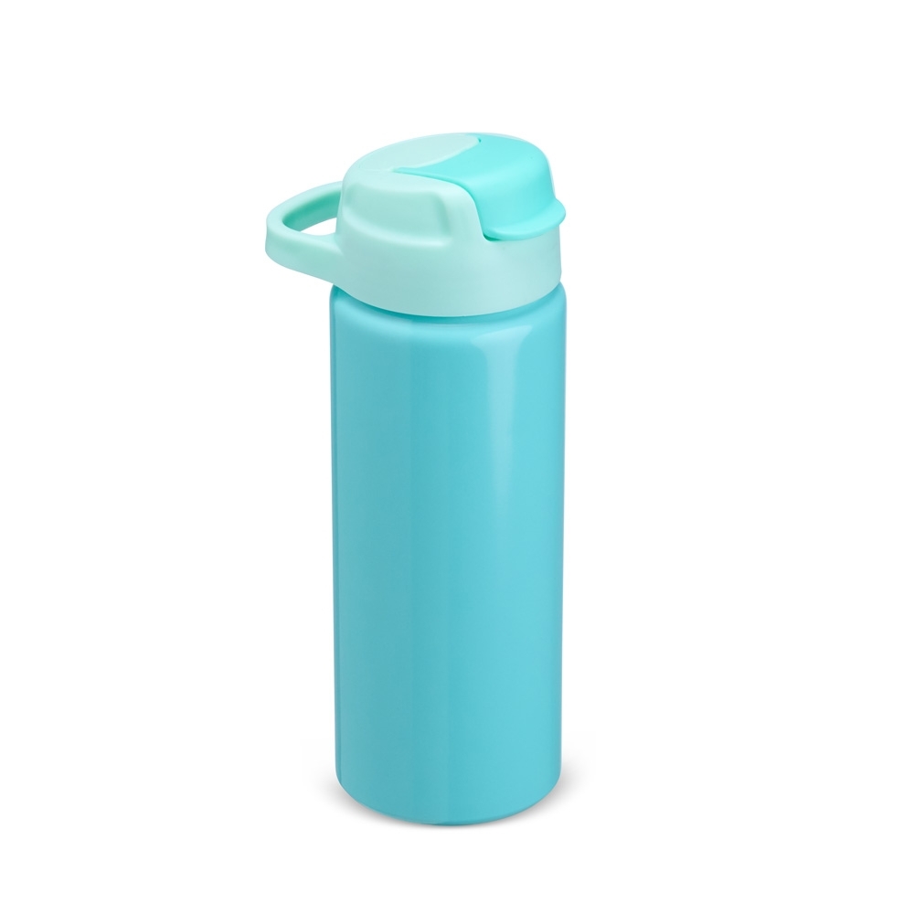 Squeeze de alumínio 600 ml brilhante com canudo e alça personalizado com a logo da empresa, na cor verde