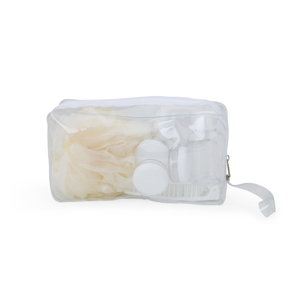 Kit viagem 10 peças na cor Branco, personalizado com a logo da empresa