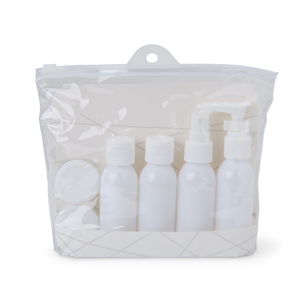 Kit viagem plástico 6 peças personalizado com a logo da empresa