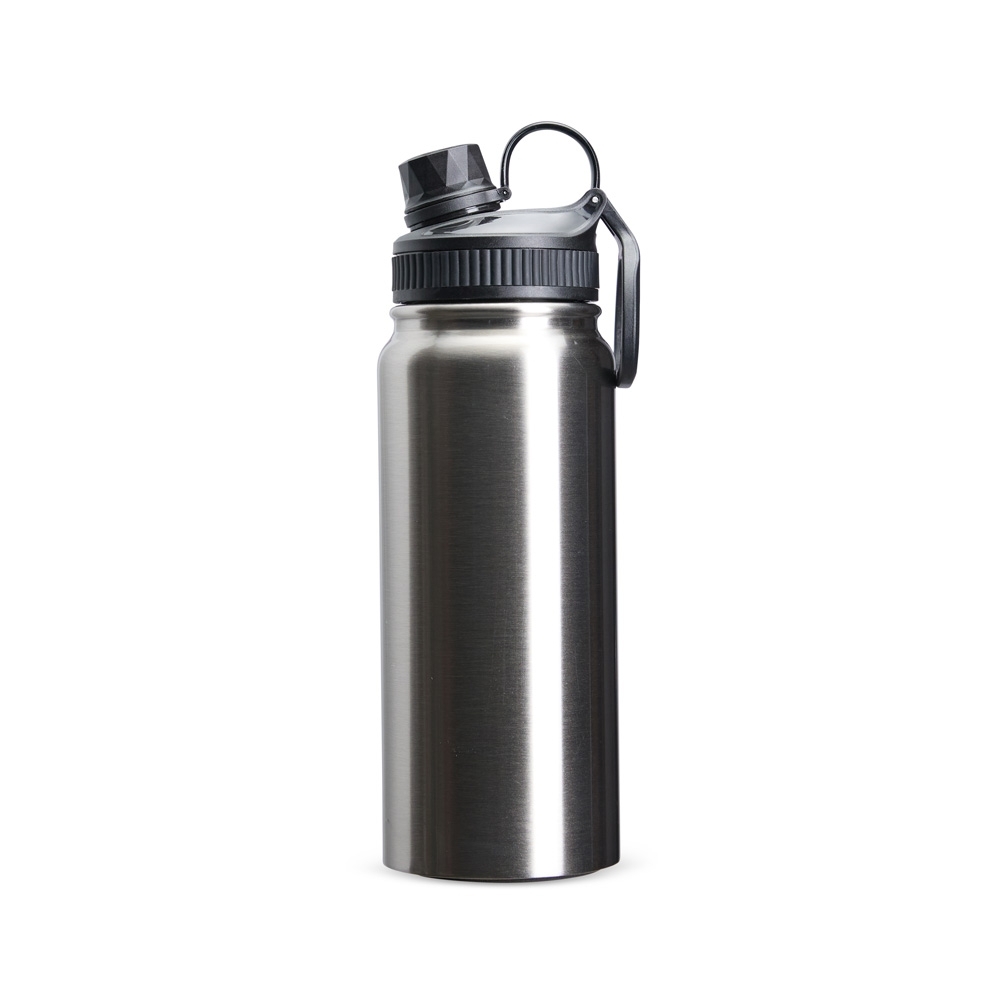 Garrafa térmica 650 ml personalizada com a logo da empresa, na cor prata / preto