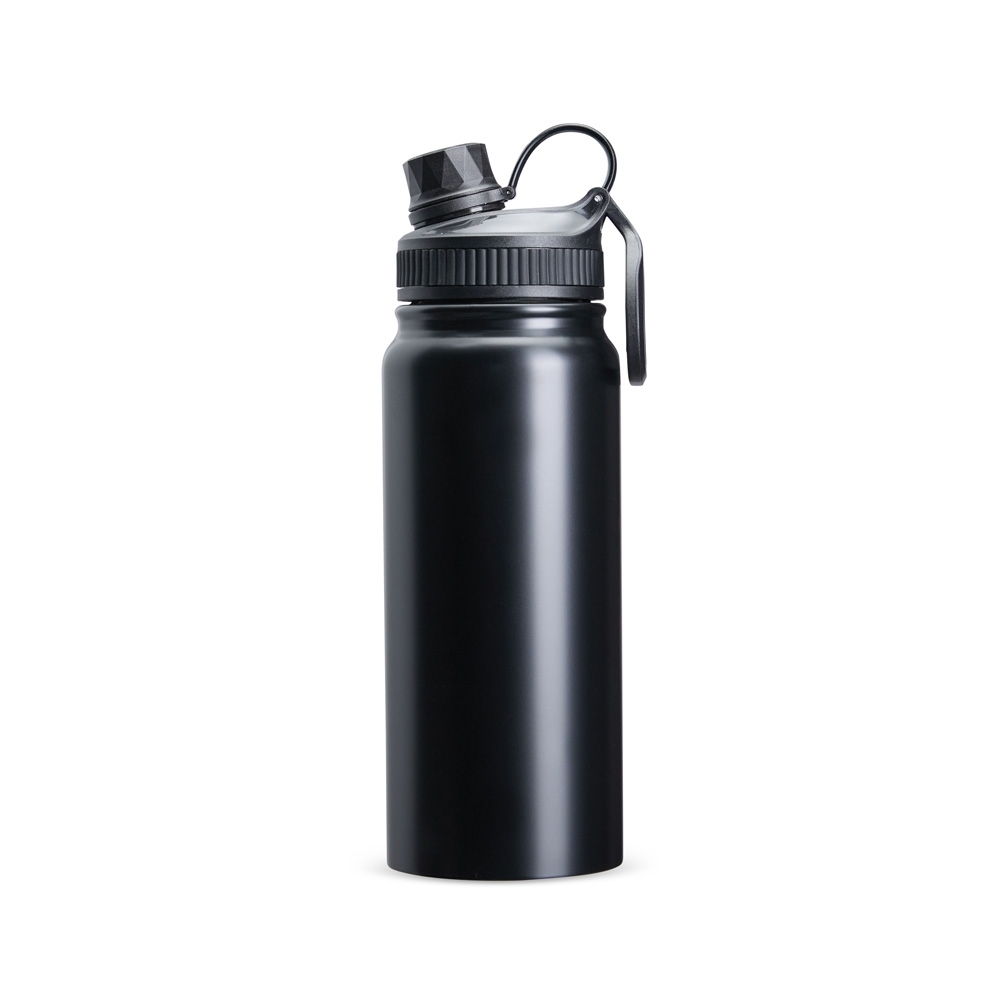 Garrafa térmica 650 ml na cor Preto, personalizada com a logo da empresa