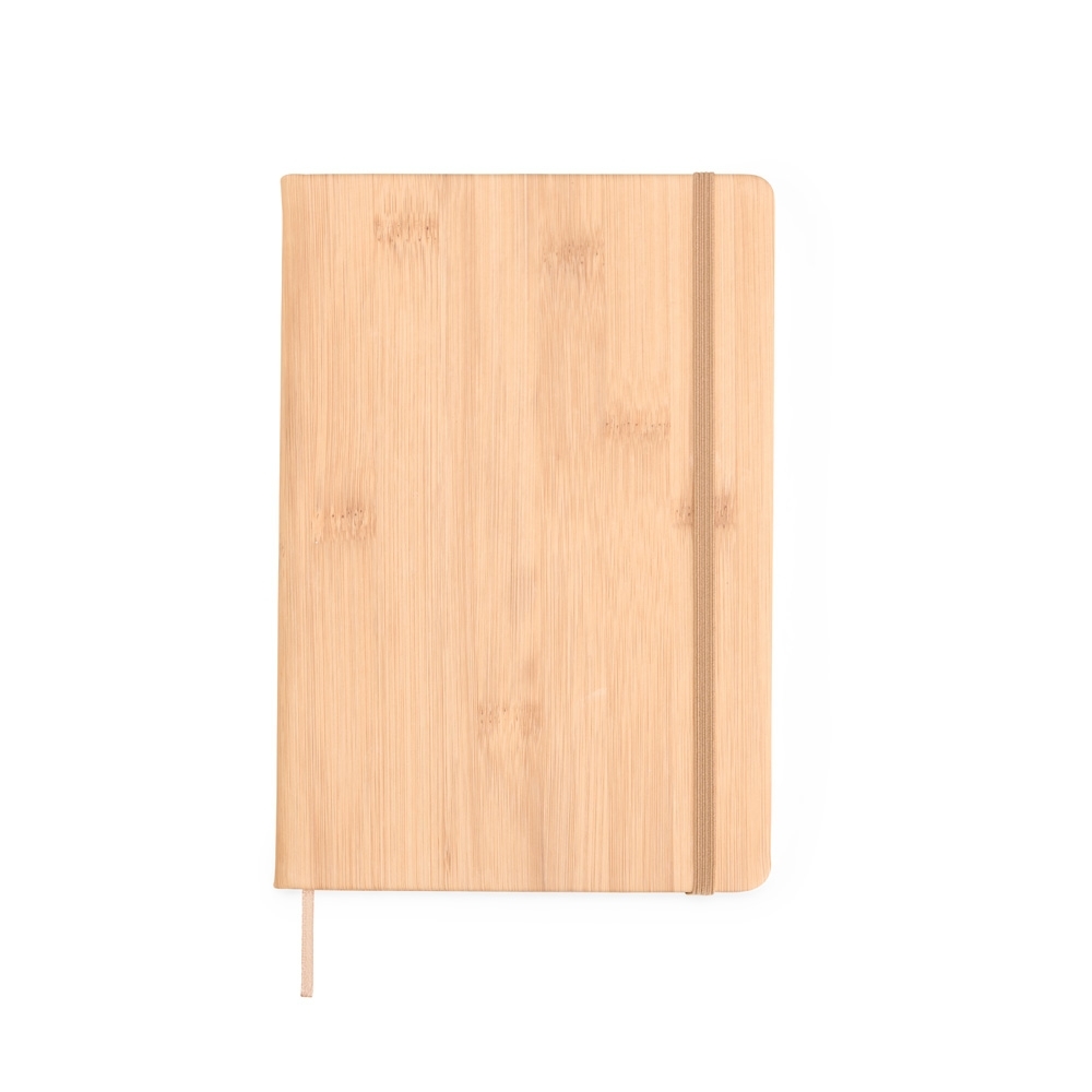 Caderneta pautada em PU com 80 folhas na cor Bege, personalizada com a logo da empresa