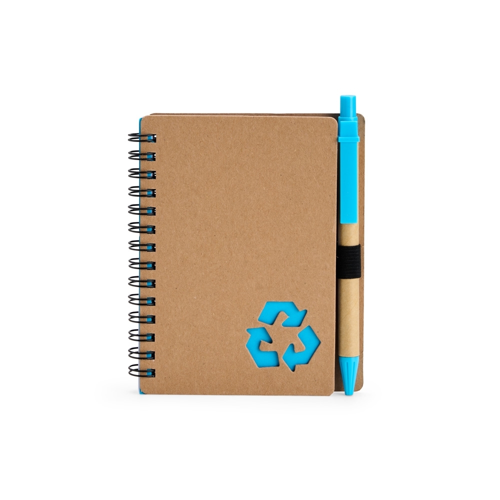 Caderno ecológico de papelão com caneta e espiral