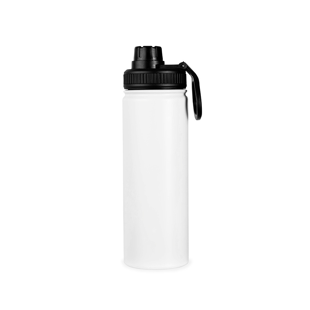 Garrafa inox 750 ml na cor Branco / Preto, personalizada com a logo da empresa