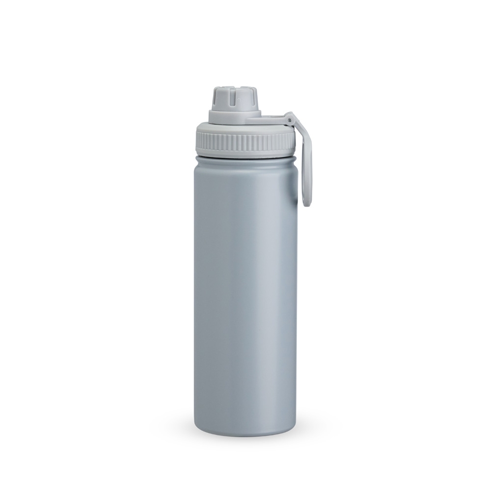 Garrafa inox 750 ml personalizada com a logo da empresa, na cor cinza claro