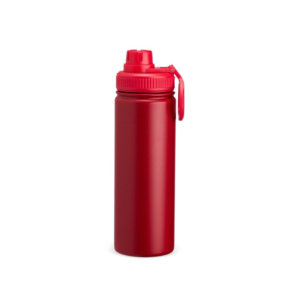 Garrafa inox 750 ml personalizada com a logo da empresa, na cor vermelho